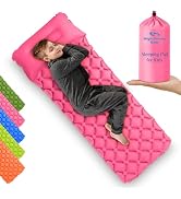 Kids Sleeping Pad for Camping and Sleepovers with Pillow, Inflatable Camping Mattress for Backpac...