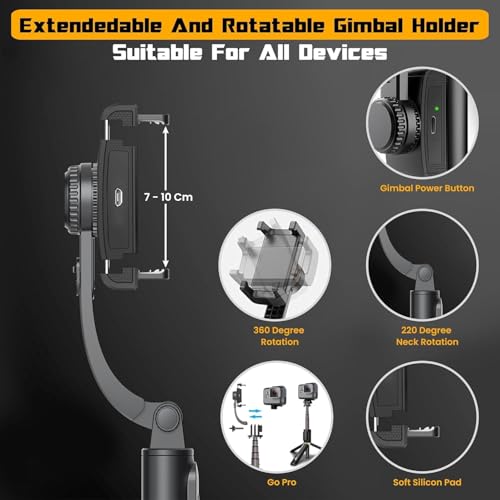 HOLD UP 1-Axis Handheld Gimbal Stabilizer for Smartphone with Extendable Bluetooth Selfie Stick and Tripod, Multifunction Remote 360 Degree Automatic Rotation, for iPhone/Android - Image 4