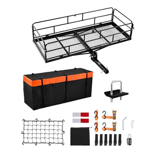 VEVOR 60' x 24' x 14', Hitch Cargo Carrier, 500 lbs Capacity Hitch Cargo Carrier with Cargo Net & Waterproof Cargo Bag, Folding Hitch Mount Cargo Carrier with Reflective Reminder, Fit for SUVs