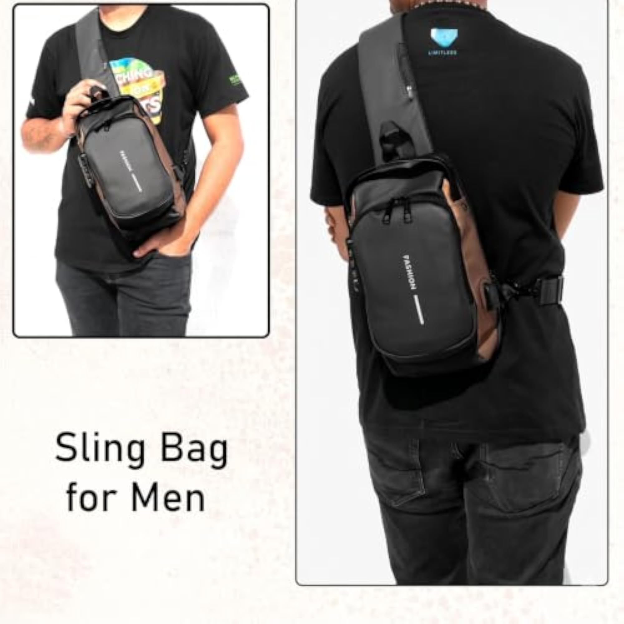 Fashion Sling Bag for Men with Combination Lock, Black