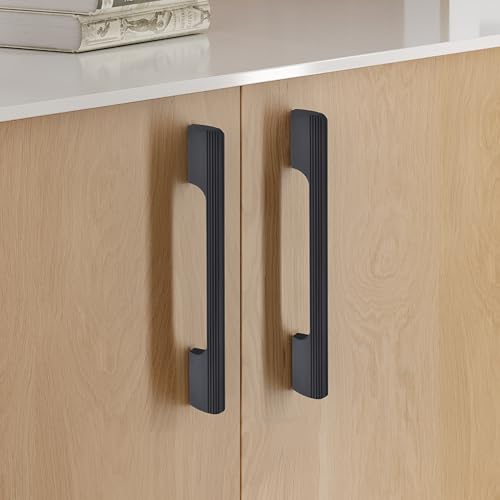 Image of LAPO 6 Piece Handle for Cabinet Wardrobe, 10 Inch Long Pull Handle with Comfy Grip, Aluminum Handle for Kitchen, Bedroom, Office, Cabinet Wardrobe with Screws (Black, 250mm (10 inch) M-FB