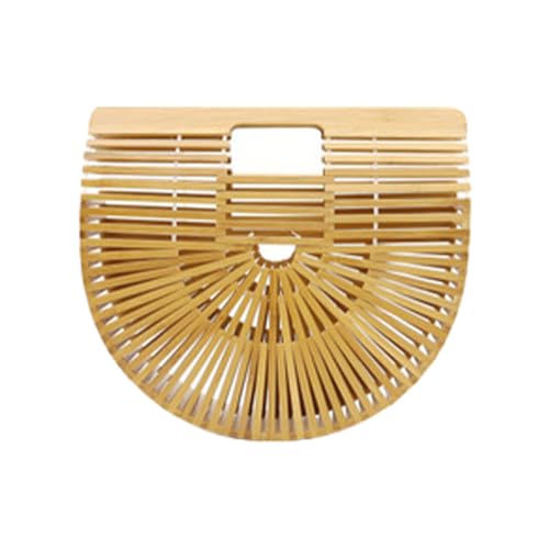 Sac en bambou de plage pour femme chic avec anse supérieure ronde en bois