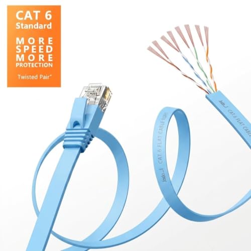 Image of Jadaol Cat6 Ethernet Cable 200FT with Clips 10Gbps Flat Network Cable, Blue