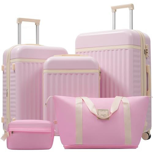 Luggage Set 5 Piece, Hardside Carry on Suitcase, Expandable Luggage with Travel Bags Spinner Wheels TSA Lock