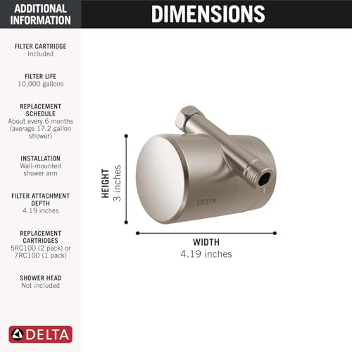 Image of Delta Faucet Clarifi Standard Shower Filter Attachment with Filter, Shower Water Filter, Shower Head Filter, Stainless 7SF100-SS