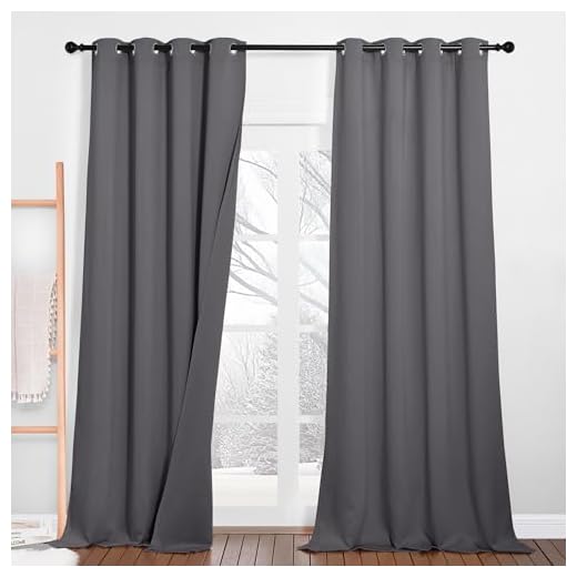 PONY DANCE Schallschutz Vorhang mit Abnehmbarem Filzfutter 2er Set H 240 x B 132 cm Dreilagige Verdunklungsvorhänge mit Ösen Dicke und Schwere Gardinen Kälteschutz Thermovorhang, Grau