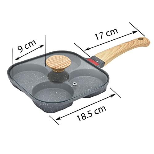 Image of Fried Egg Pan, Egg Frying Pan with Lid Nonstick 4 Cups Pancake Pan Aluminium Alloy Cooker for Breakfast(Black)