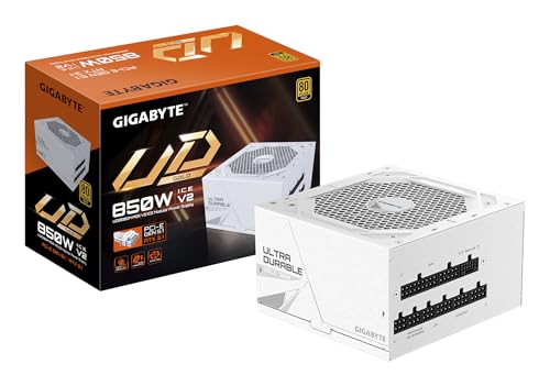 GIGABYTE UD850GM PG5 V2 ICE Power Supply Unit- PCIe Gen 5.1, 80 PLUS Gold, Fully Modular Design, 120mm Fan, ATX 3.1 compatible, UK Plug