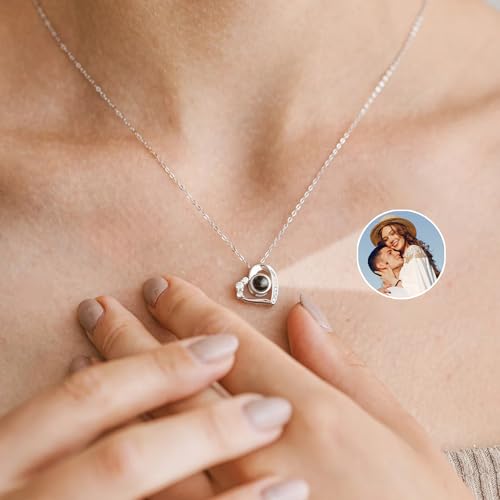 ThermoThrill Personalized Projection Necklace with Photo Inside, Custom Picture Love Heart Projection Pendant Necklace Photo Necklace Christmas Memorial Gifts for Couples Wife2