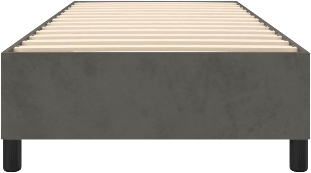 Twin Bed Frame Dark Grey Velvet Upholstery 100% Polyester, Plywood Construction, Platform Foundation, Sturdy Slatted Support, Easy Assembly, Modern Minimalist Bedroom Furniture