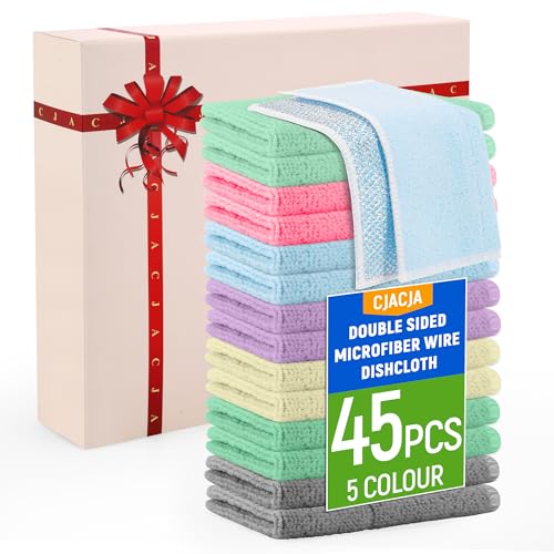 CJACJA Double Side Non Scratch Wire Dishcloth 45pcs-Multipurpose Wire Dishwashing Rags Wire Mesh Cleaning Cloth,Kitchen Towels and Dishcloths Sets Microfiber Cloth for Cleaning Pans Sinks & Cookware