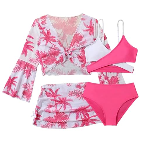 Traje de baño de cuatro piezas para niñas con bikini infantil y body ajustado modelo 2025