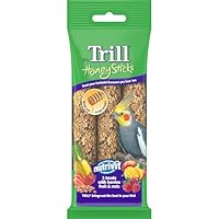 Trill Cockatiel Honey Sticks, 3 Pack – Bird Seed 105g – Seeds Mixed with Pure Honey, Berries, Fruit & Nuts – Bird Food Treat for Parrots with Vitamins & Minerals.