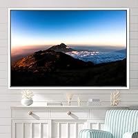 Framed Canvas Wall Art Mountainscape Aerial Dramatic Landscape Mountain Top Multicolor Photography Realism Rustic Warm - 16x24 inches