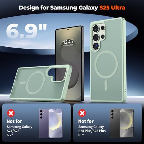 Image of SUPFINE Magnetic for Samsung Galaxy S25 Ultra Case with Screen Protector, (Built-in Magnets) (Military Grade Drop Protection) Slim Translucent Shockproof Phone Case,Light Green