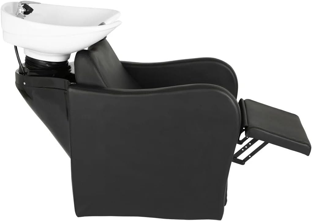Buy-Rite Lexus Shampoo Backwash Unit with Electric Leg Rest, Tilting White Porcelain Bowl, Extra Wide Foam Padded Seat & Durable Upholstery - Professional Salon Backwash Chair, TS-8018C-ELE