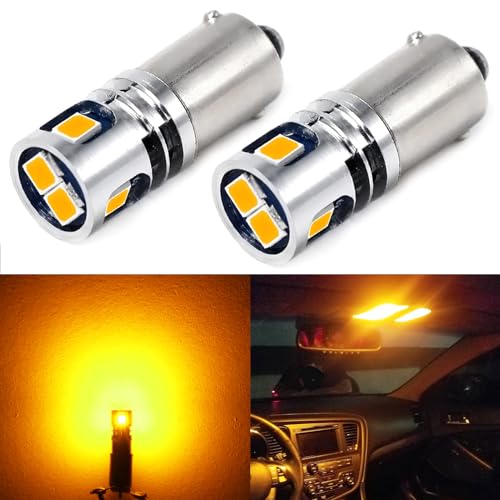 PHINLION BA9S 1889 LED Light Bulb Amber Yellow Super Bright 53 57 1895 3893 12929 T4W H5W H10W 12V Non Polarity LED Bulbs for Car Interior Map Reading Courtesy Side Marker Dash Instrument Panel Light