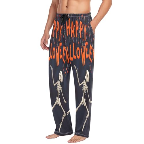 Qilmy Halloween Dancing Skeleton Men's Cotton Pajama Pants, Lightweight Lounge Sleepwear with Drawstring and Pocket4