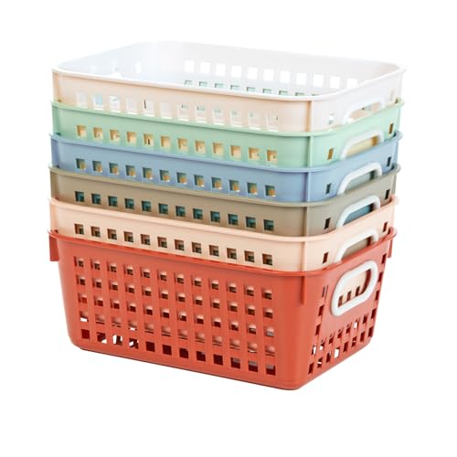Image of Really Good Stuff Medium Plastic Book Baskets, 11 inch by 7.5 inch by 4.5 inch, 6-Pack | Boho Group Colors, Versatile Storage Solution for Classroom, Home, and Office