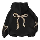 Girl's Bow Leopard Hoodies Cheetah Graphic Long Sleeve Pullover Tops Preppy Cute Sweatshirts Hoodies