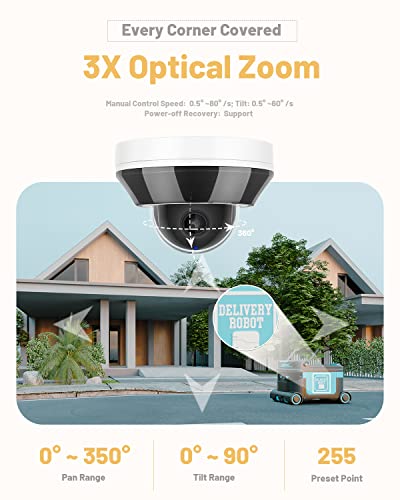 6Mp Poe Ip Ptz Dome Camera With Pan/Tilt 3X Optical Zoom,Human/Vehicle Detection,1-Way Audio,2.8-8Mm Motorized Lens,H.265+,98Ft Ir Night Vision,Ip66&Ik10,Compatible With Hikvision Ultrahd Ptz Camera #TOP2