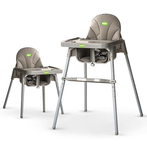 Image of Baybee 2 in 1 Baby High Chair for Kids, Baby Feeding Chair with 2 Height Adjustable, Footrest, Tray, Mobile Stand, 3 Point Safety Belt | Kids High Chair for 6 Months to 3 Years (Grey)