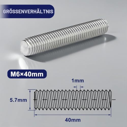 Gewindestifte M6x40mm Edelstahl A2 V2A Gewindestangen DIN976