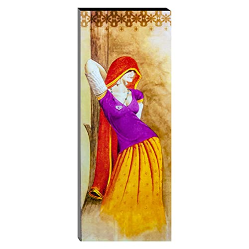 Image of Indianara Set of 3 Dancing Village Women Folk MDF Art Painting (2563FL) without glass 4.5 X 12, 9 X 12, 4.5 X 12 INCH