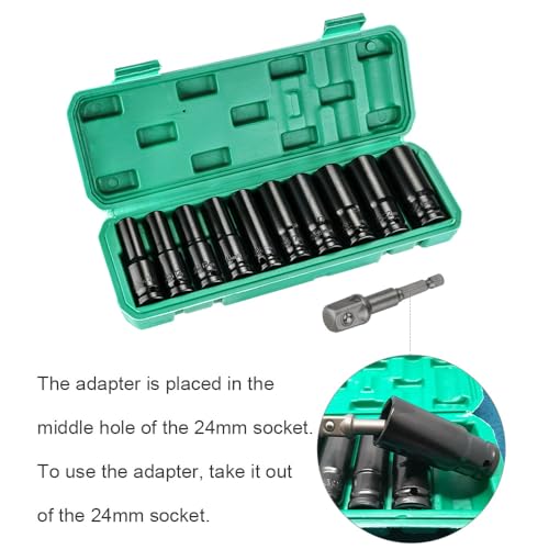 Deep Impact 11pcs 1/2" Drive Socket Set, 10-24mm, with Adapter & Storage Box, for Car & Home Repair 2 Deep Impact 11pcs 1/2" Drive Socket Set, 10-24mm, with Adapter & Storage Box, for Car & Home Repair - Image 2