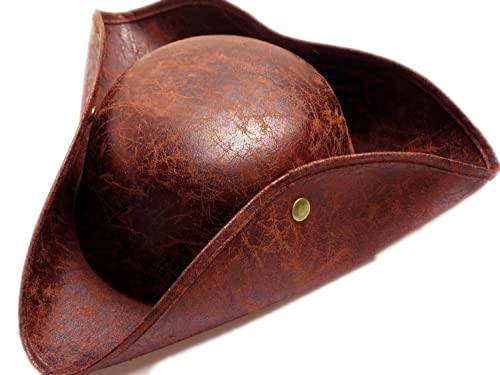24costumes Brauner Dreispitz Piraten Hut | Used Leder Look | Karnevalskostüm | Karneval, Fasching Kostüm, Motto, Jack Sparrow, Fluch der Karibik, Abenteuer, Kapitänshut