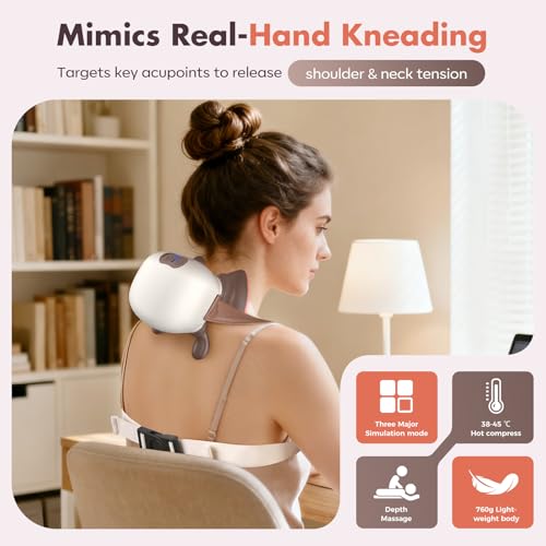 4D Neck Massager,Shoulder Hot Compress Massager, a wireless and portable massager that simulates human hand operation,suitable for relieving neck pain and relaxing muscles,with 3 adjustment modes. - Image 5