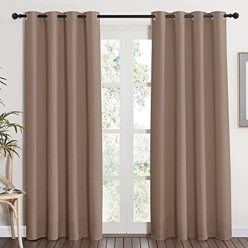NICETOWN Grommet Top Blackout Curtain Panel - (Cappuccino Color) Thermal Insulated Room Darkening Drape for Villa/Apartment/Rental Room, 52 inches Wid