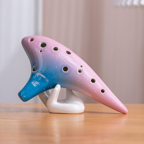 Image of inchOcean Notes inch 12 Hole Sweet Potato Ocarina Graceful Shape Pottery Ocarina in Alto C (Cyan Ice Crack)