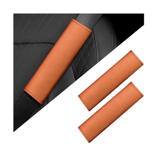 KHGUZ 2PCS Car Seat Belt Covers, Soft Leather Auto Seatbelt Pad Protector for Shoulder and Neck, Comfortable Vehicle Safe Strap Decor Protecive Cushion Mat, Universal for SUV, Truck, RVï¼ˆOrangeï¼‰