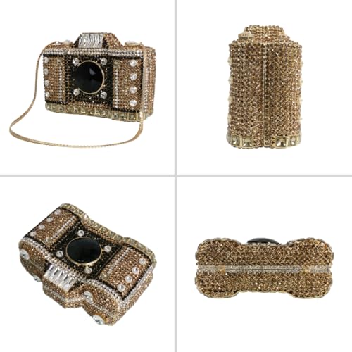 Image of UMREN Novelty Crystal Camera Shaped Clutch Purse for Women Sparkly Rhinestones Evening Clutch Bag Glitter Bridal Prom Handbag