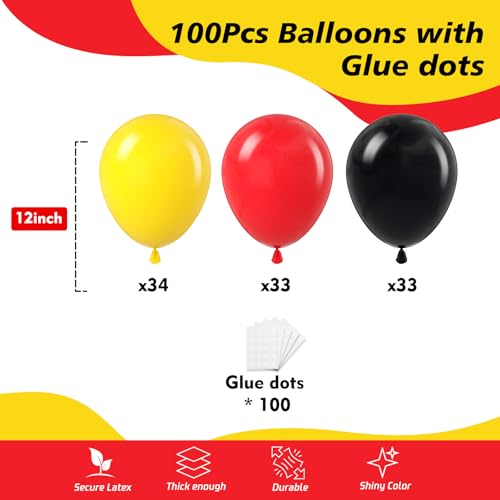 Image of Red and Yellow Black Balloons - 100Pcs 12 inch Mouse Color Cartoon Balloons Round Latex Balloons for Mouse Theme Kids Birthday Baby Shower Wedding Anniversary Party Decorations Supplies