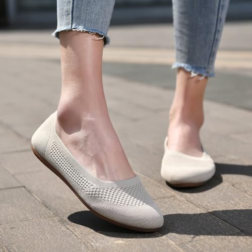 Image of poemlady Women's Ballet Flat Shoes Dress Shoes Knit Round Toe Slip On Ballerina Walking Flats Shoes for Woman Low Wedge Casual