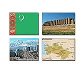 4 Stück türkmenistanische Kühlschrankmagnete – türkmenistanische Flagge Türkmenistanische Karte Turkmenistanische Attraktionen