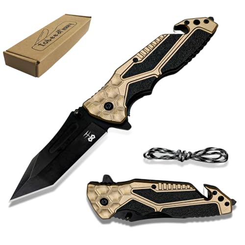 TobeedFnuuy Navaja Plegable, 3 en 1 Multifunción Cuchillo Supervivencia, Cuchillo Plegable para Exteriores, 440 Hoja + Mango de Aluminio, Picnic Camping Senderismo Regalo