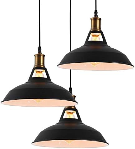 Vintage Style 3 Light Black Pendant Light with Metal Shade in Matte-Black Finish-Modern Industrial Edison Style Hanging for Kitchen Island HMP3006 Close to Ceiling