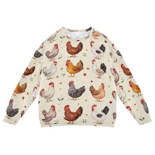 JUNZAN Cartoon Cute Chicken Beige Kids Boys Pullover Hoodie Fleece Kids Pullover Hoodie Camping 4T