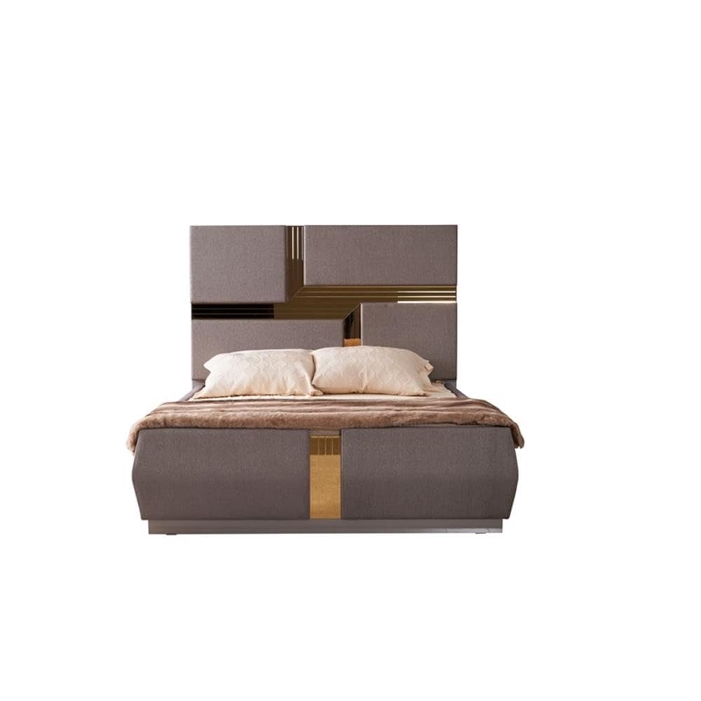 Galaxy Home Furnishings Lorenzo Gold Detailed Tufted Queen Bed Made with Wood in River Sand Gray