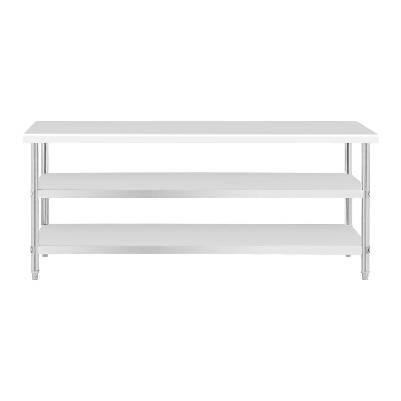 Royal Catering RCAT-200/70-PS3SH - Tavolo in acciaio INOX, 200 x 70 cm, 500 kg, 2 ripiani in acciaio inox