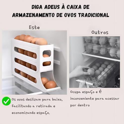 Suporte para Ovos de 4 Camadas para Geladeira, Rack Automático de Rolagem de Ovos, Suporte para 30 O