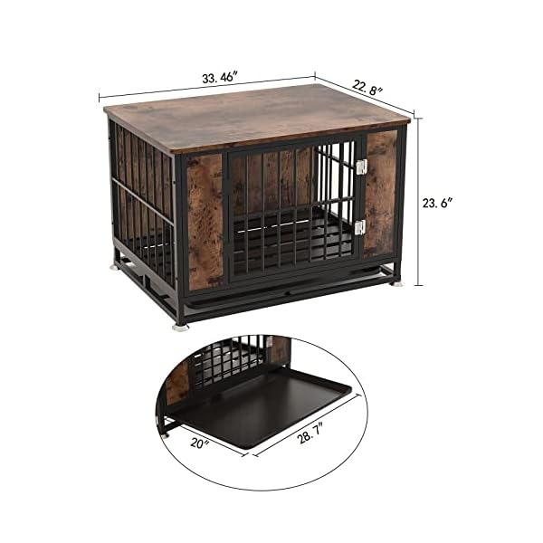 Snimoy-Dog-Crate-End-Table-Heavy-Duty-Pet-Cage-Decorative-Furniture-Wood-Metal-Dog-House-Indoor-with-Removable-Tray-for-Small-Medium-Dog-33-x-23-x-24-Inches Wood Metal Dog House