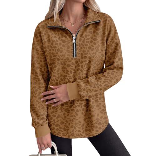 Womens Quarter Zip Pullover Leopard Printed Mock Neck Oversized Sweatshirt - image 7