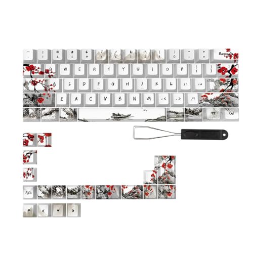 Allemand Français Espagne ANSI DyeSub Keycaps Plum Blossom 80Keys CherryProfile Keycap pour QWERTZ AZERTY 61 64 67 68 Clavier Allemand Français Espagne DyeSub Keycaps Clavier Souris Claviers Gaming