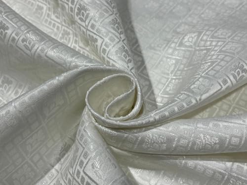 Brocart de soie blanc ivoire jacquard floral rigide pour création de robe
