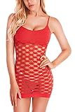 ADOREJOY Womens Lingerie Seamless Mesh Chemise Babydoll Bodysuit(XL,Red)