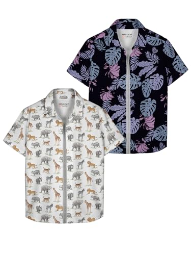 Image of HELLCAT White, Dark Blue Trendy Regular Fit Printed Causal Shirt for Boys - Pack of 2